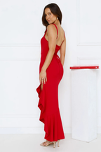 Ruffle Hem Midi Dress with Square Neckline