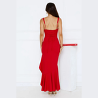 Ruffle Hem Midi Dress with Square Neckline