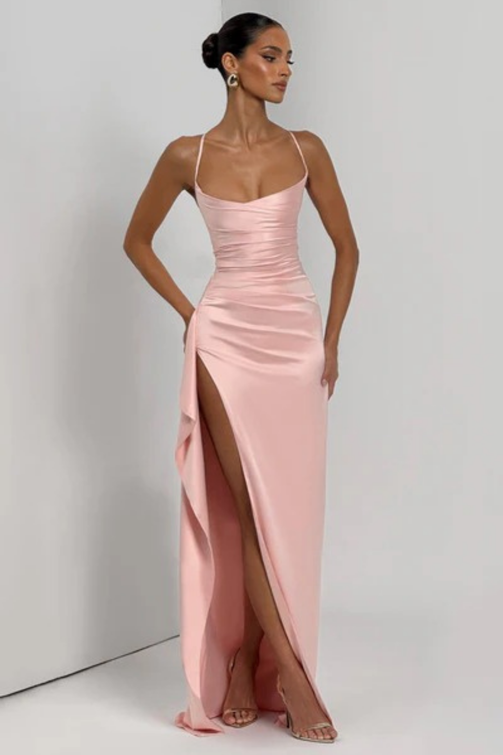 Satin Maxi Dress with High Slit Elegant Style