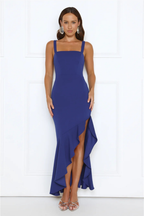 Ruffle Hem Midi Dress with Square Neckline