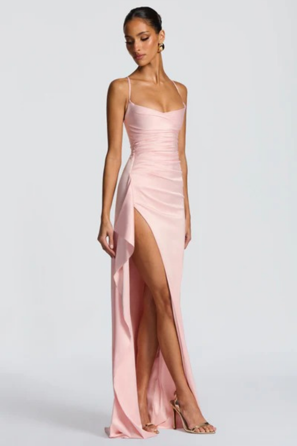 Satin Maxi Dress with High Slit Elegant Style