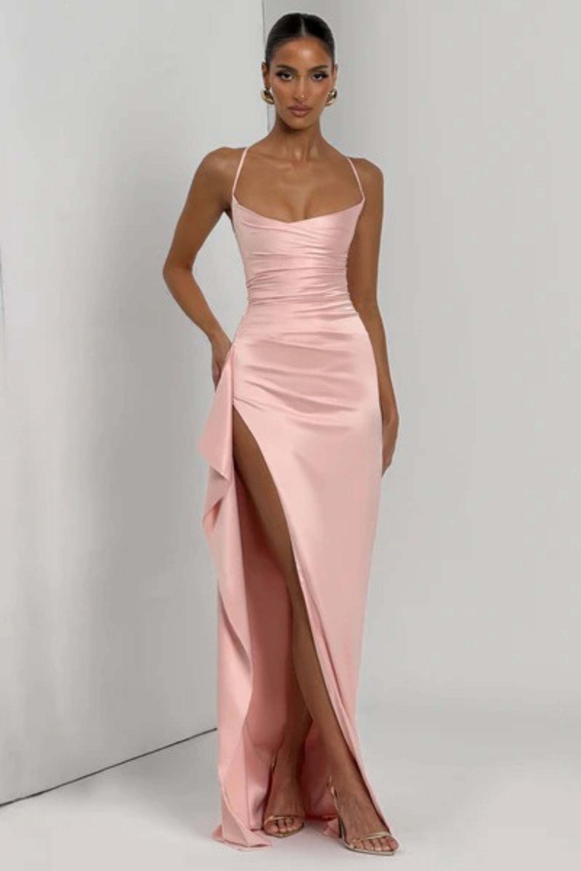 Satin Maxi Dress with High Slit Elegant Style