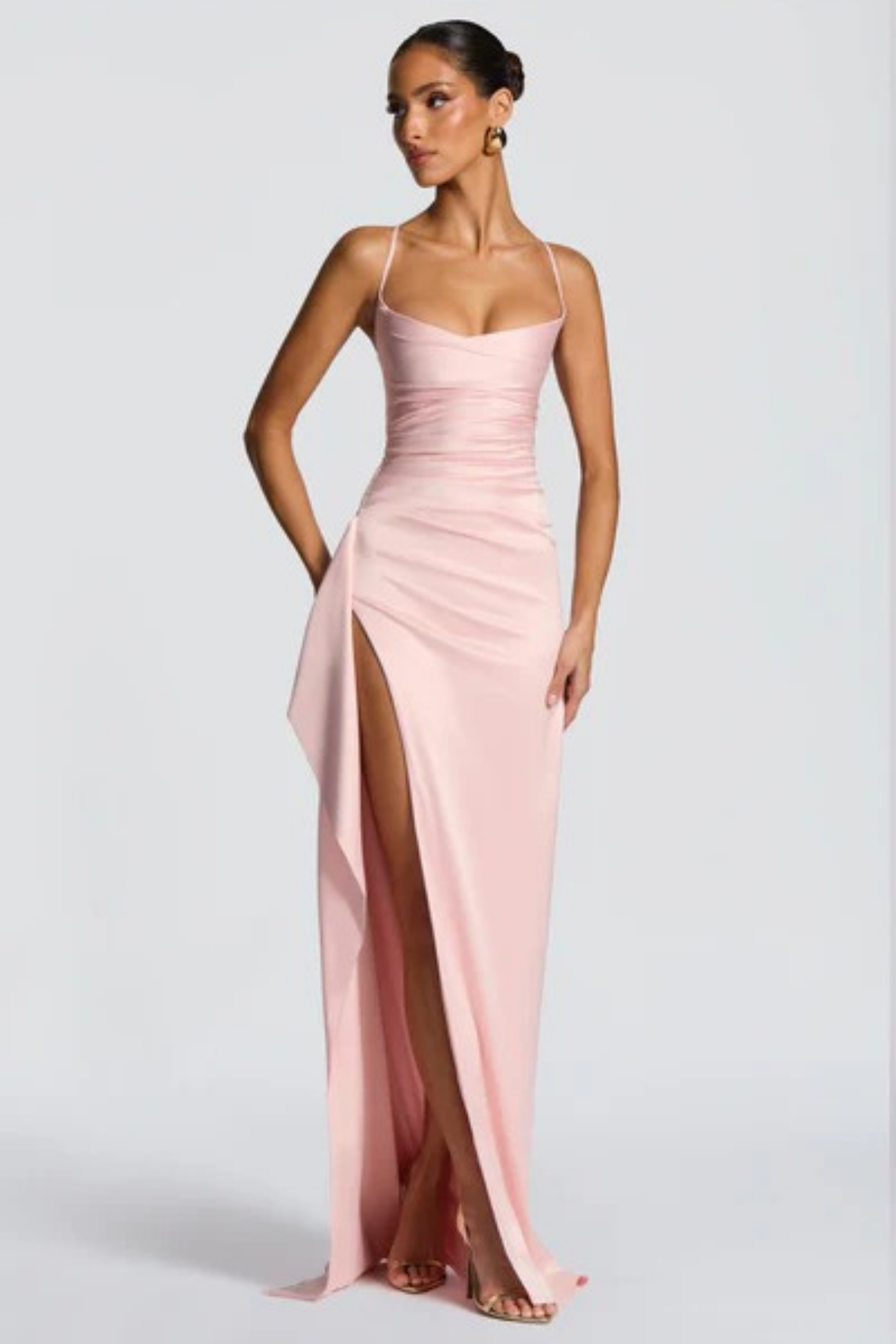 Satin Maxi Dress with High Slit Elegant Style