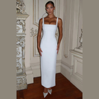 Square Neck Midi Dress with Embellished Straps
