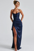 Satin Maxi Dress with High Slit Elegant Style