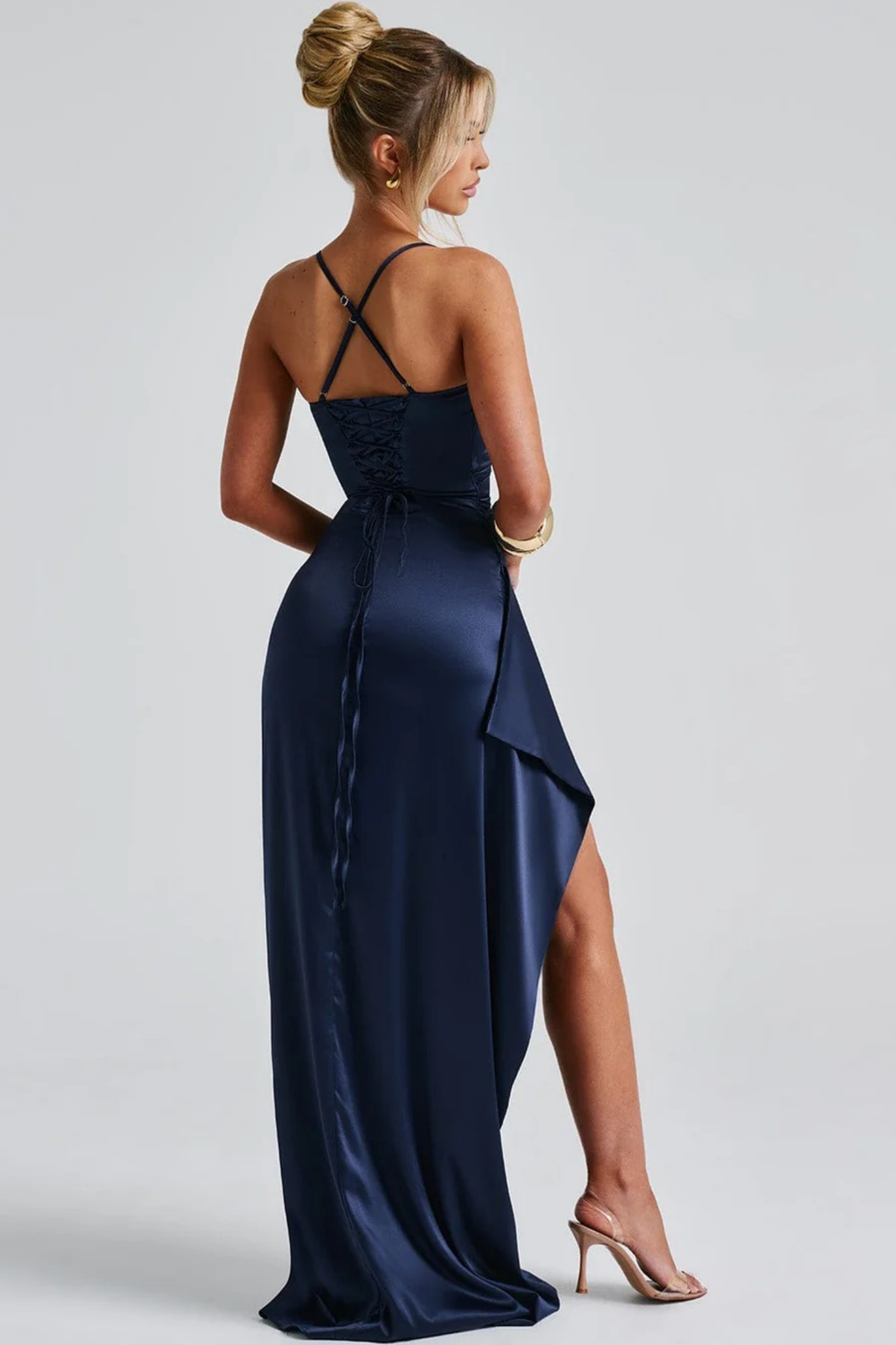 Satin Maxi Dress with High Slit Elegant Style