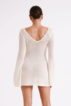 Knit Mini Dress with Long Sleeves and Open Knit Design