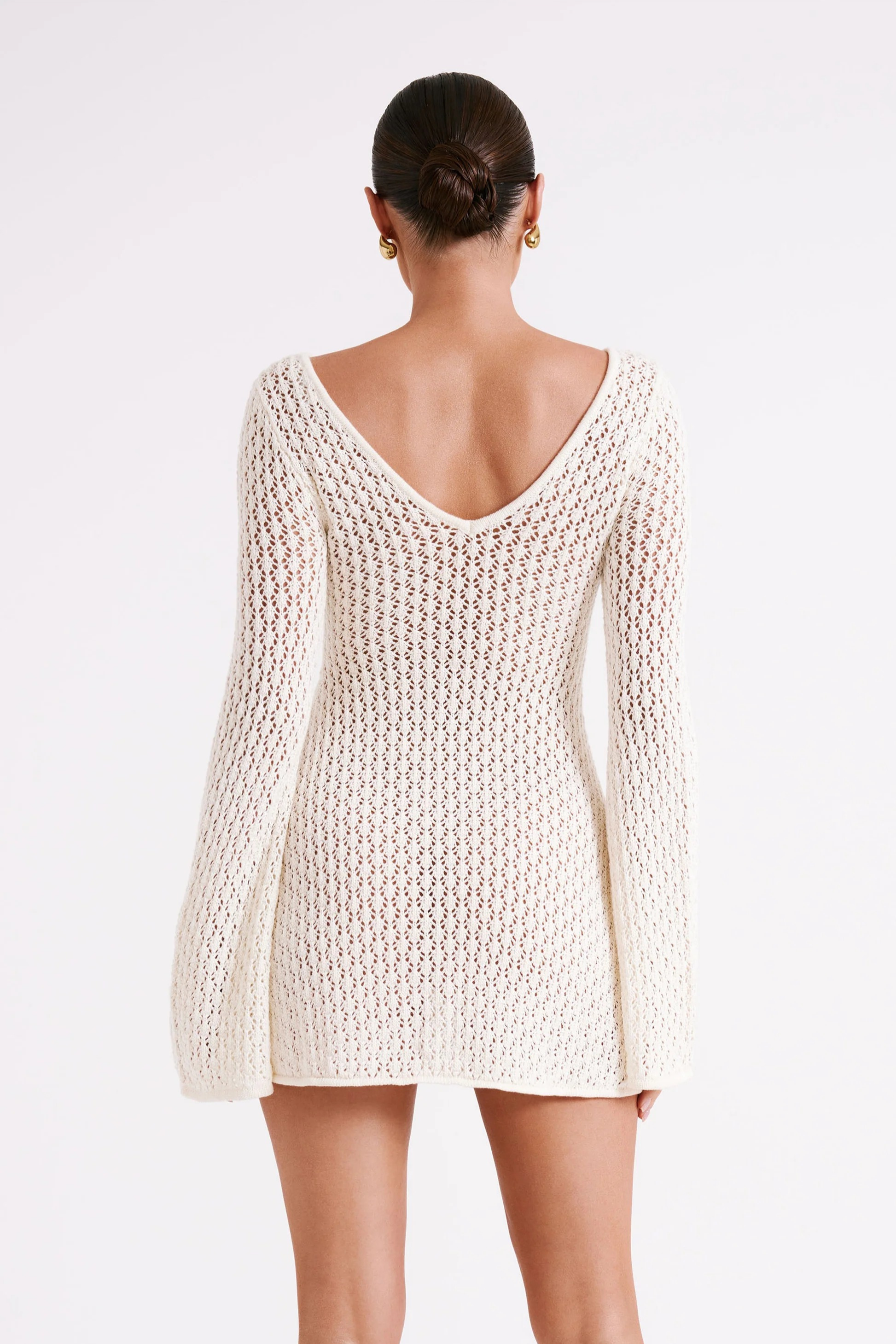 Knit Mini Dress Long Sleeve Beach Style
