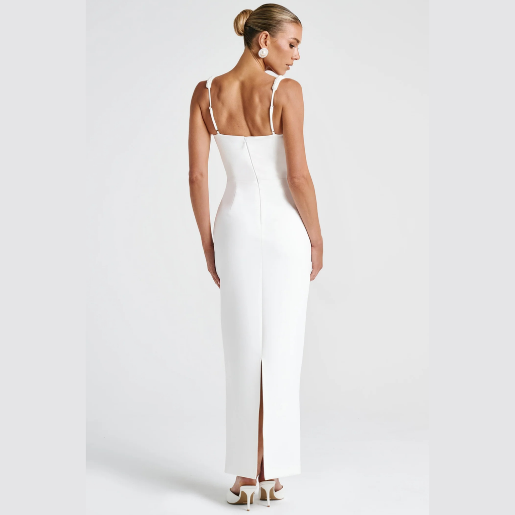 Square Neck Midi Dress with Embellished Straps