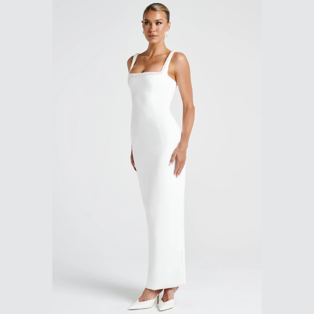 Square Neck Midi Dress with Embellished Straps