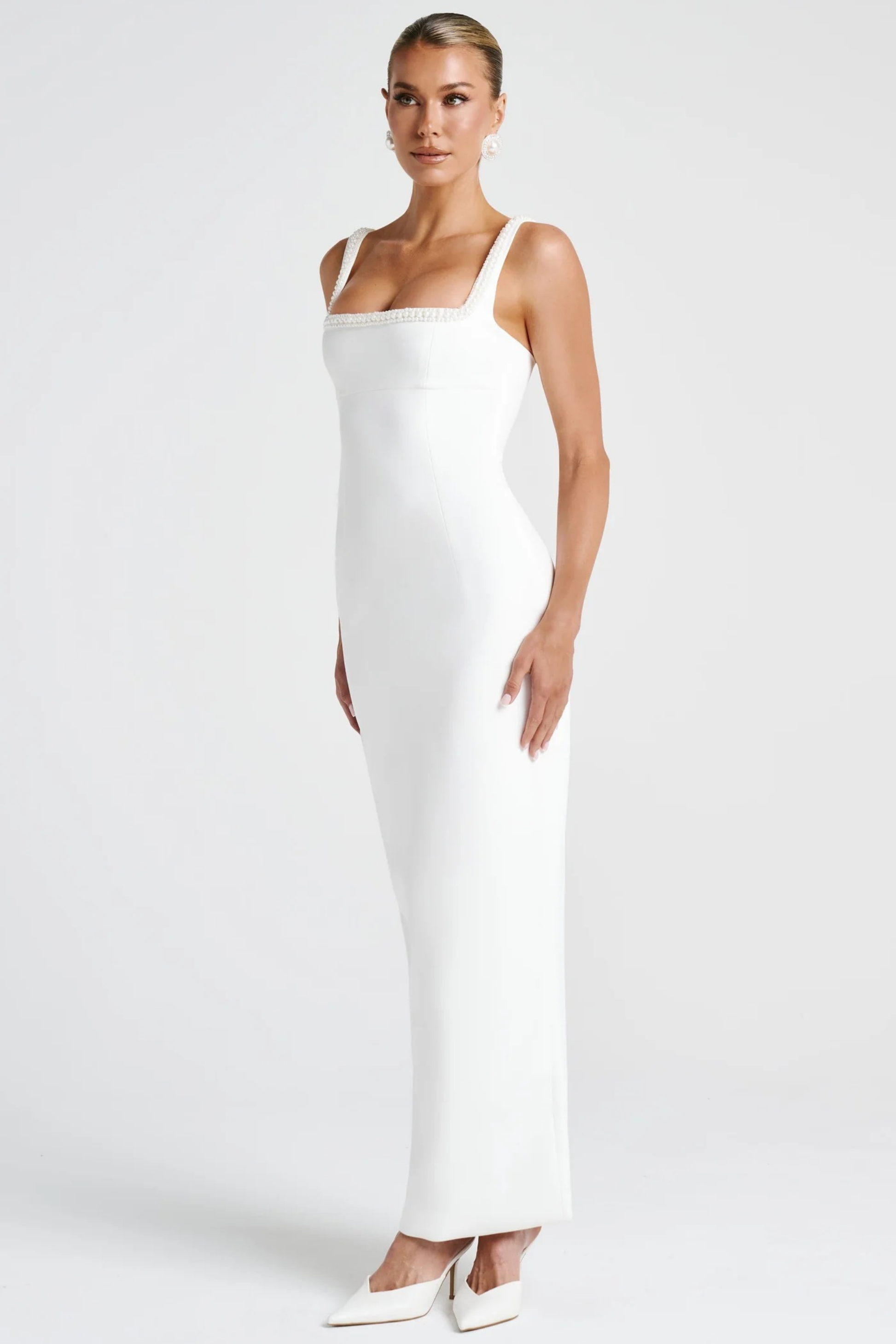Elegant Midi Dress Square Neck Formal Style
