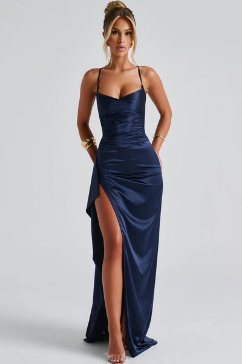 Satin Maxi Dress with High Slit Elegant Style