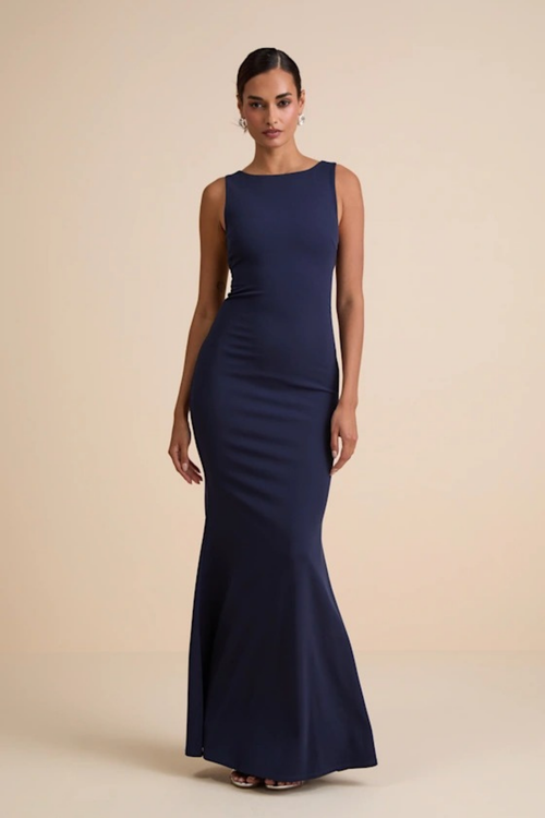 Elegant Maxi Dress with Open Back Formal Style