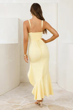 Ruffle Hem Midi Dress with Square Neckline