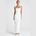 Square Neck Midi Dress with Embellished Straps