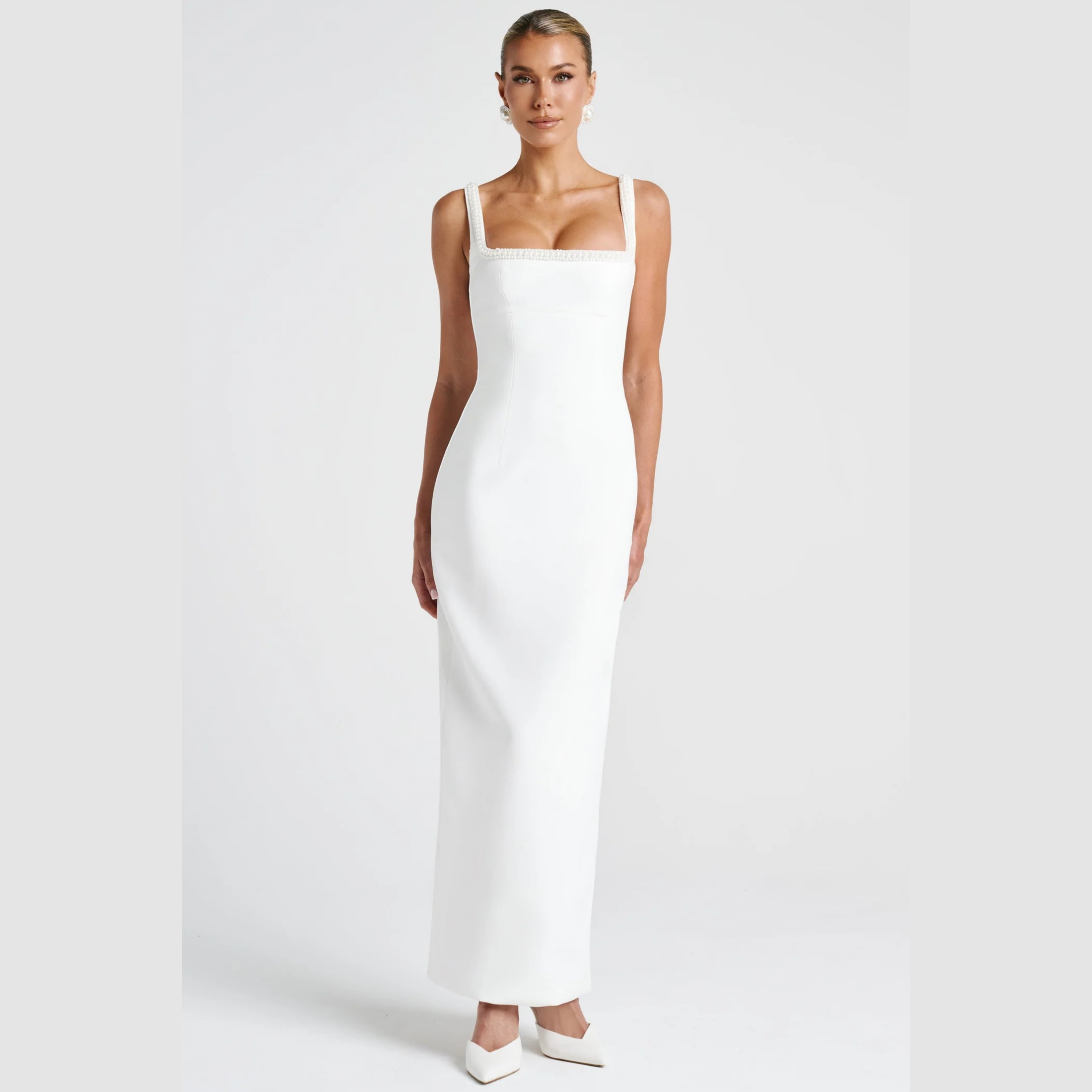 Square Neck Midi Dress with Embellished Straps