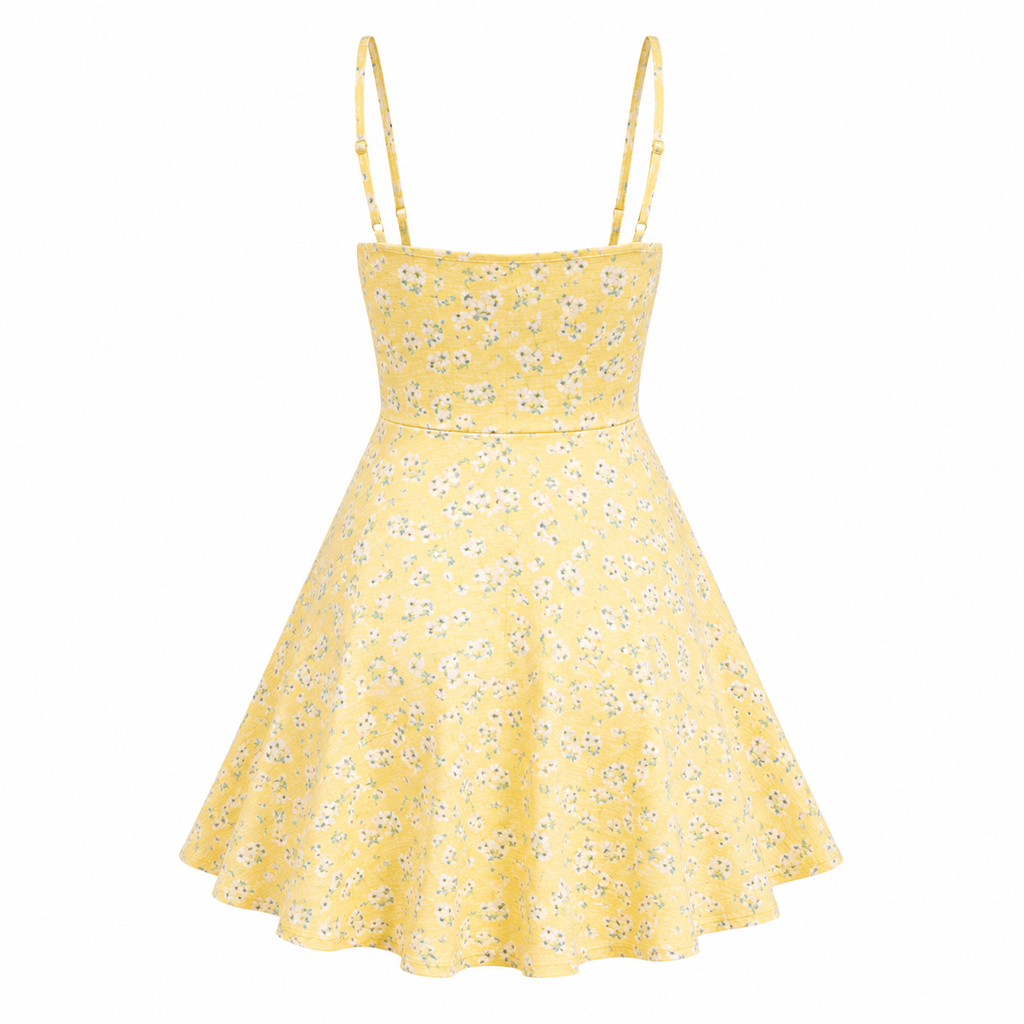 Floral Mini Dress with Spaghetti Straps and Floral Print