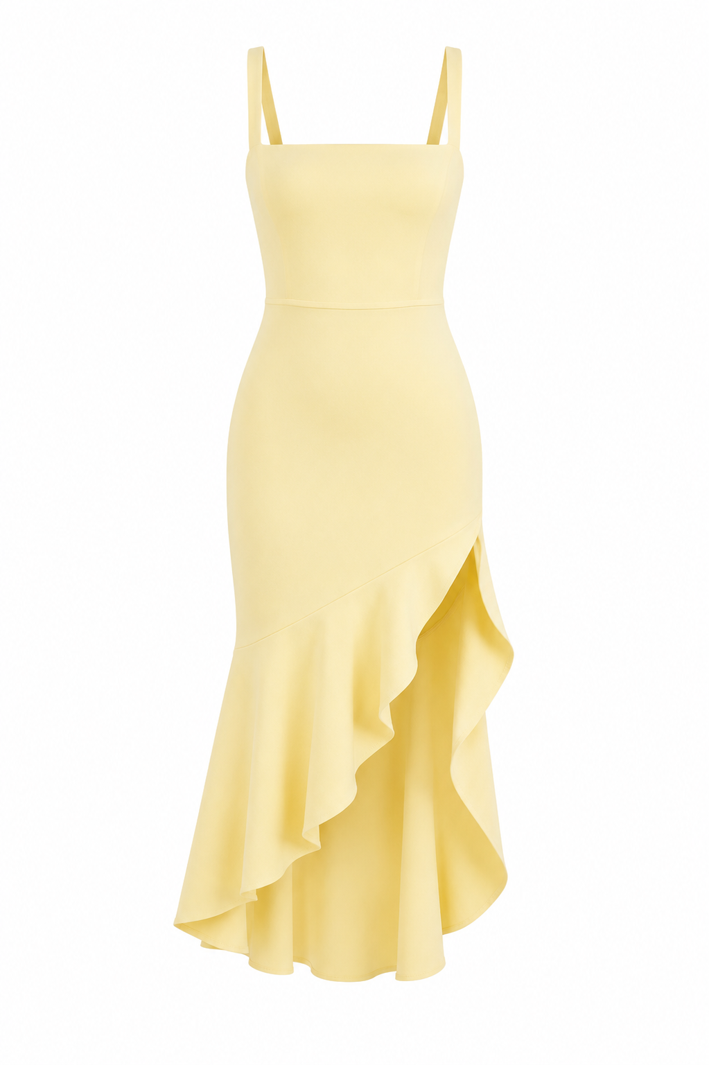 Ruffle Hem Midi Dress with Square Neckline