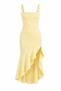 Ruffle Hem Midi Dress with Square Neckline