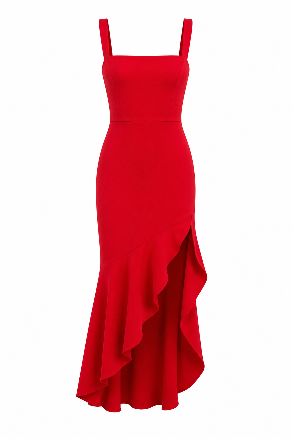 Ruffle Hem Midi Dress with Square Neckline
