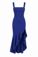 Ruffle Hem Midi Dress with Square Neckline