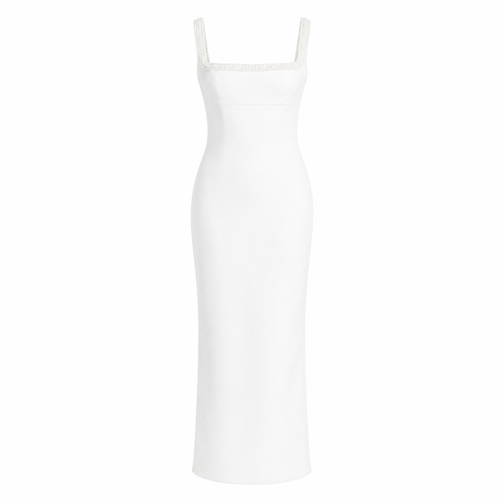 Square Neck Midi Dress with Embellished Straps