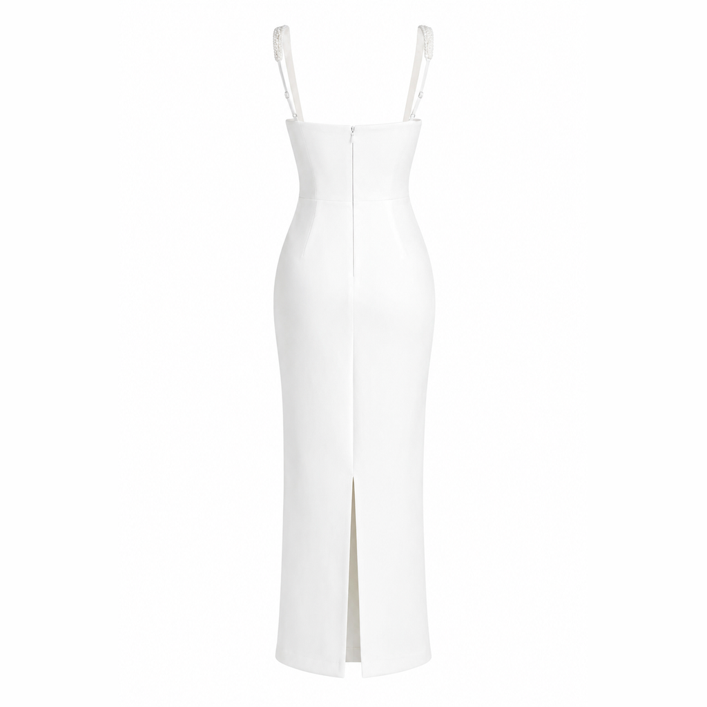 Square Neck Midi Dress with Embellished Straps