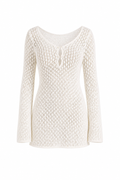 Knit Mini Dress with Long Sleeves and Open Knit Design
