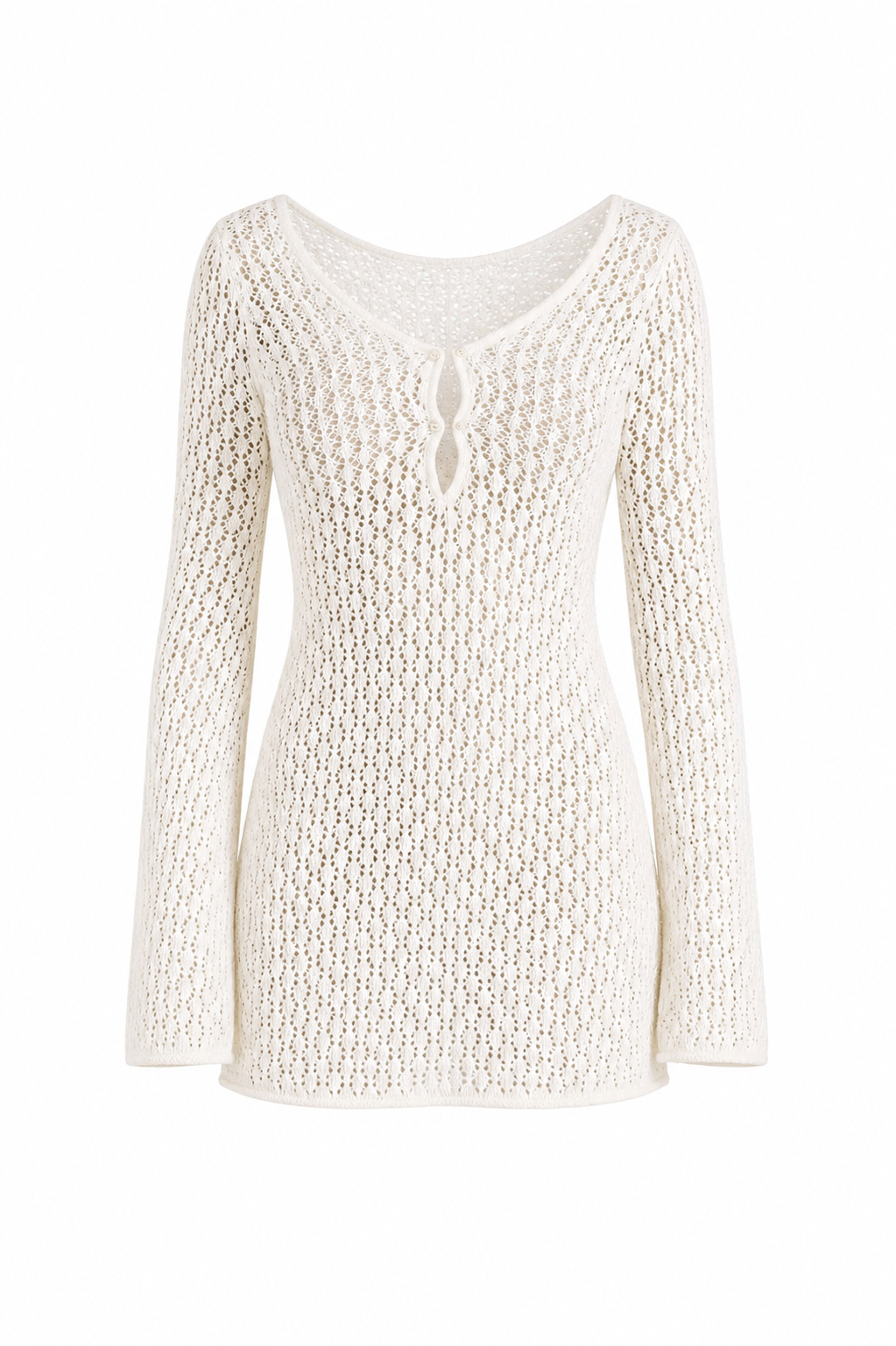 Knit Mini Dress with Long Sleeves and Open Knit Design