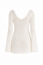 Knit Mini Dress with Long Sleeves and Open Knit Design