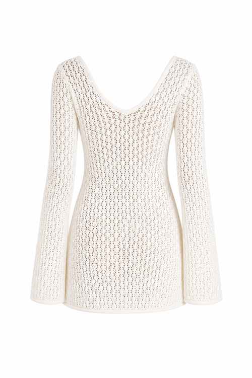 Knit Mini Dress with Long Sleeves and Open Knit Design