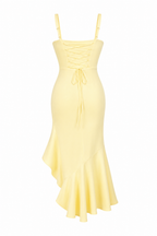Ruffle Hem Midi Dress with Square Neckline