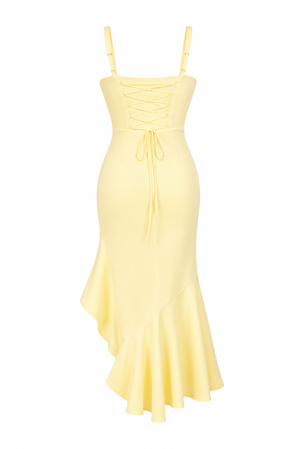 Ruffle Hem Midi Dress with Square Neckline