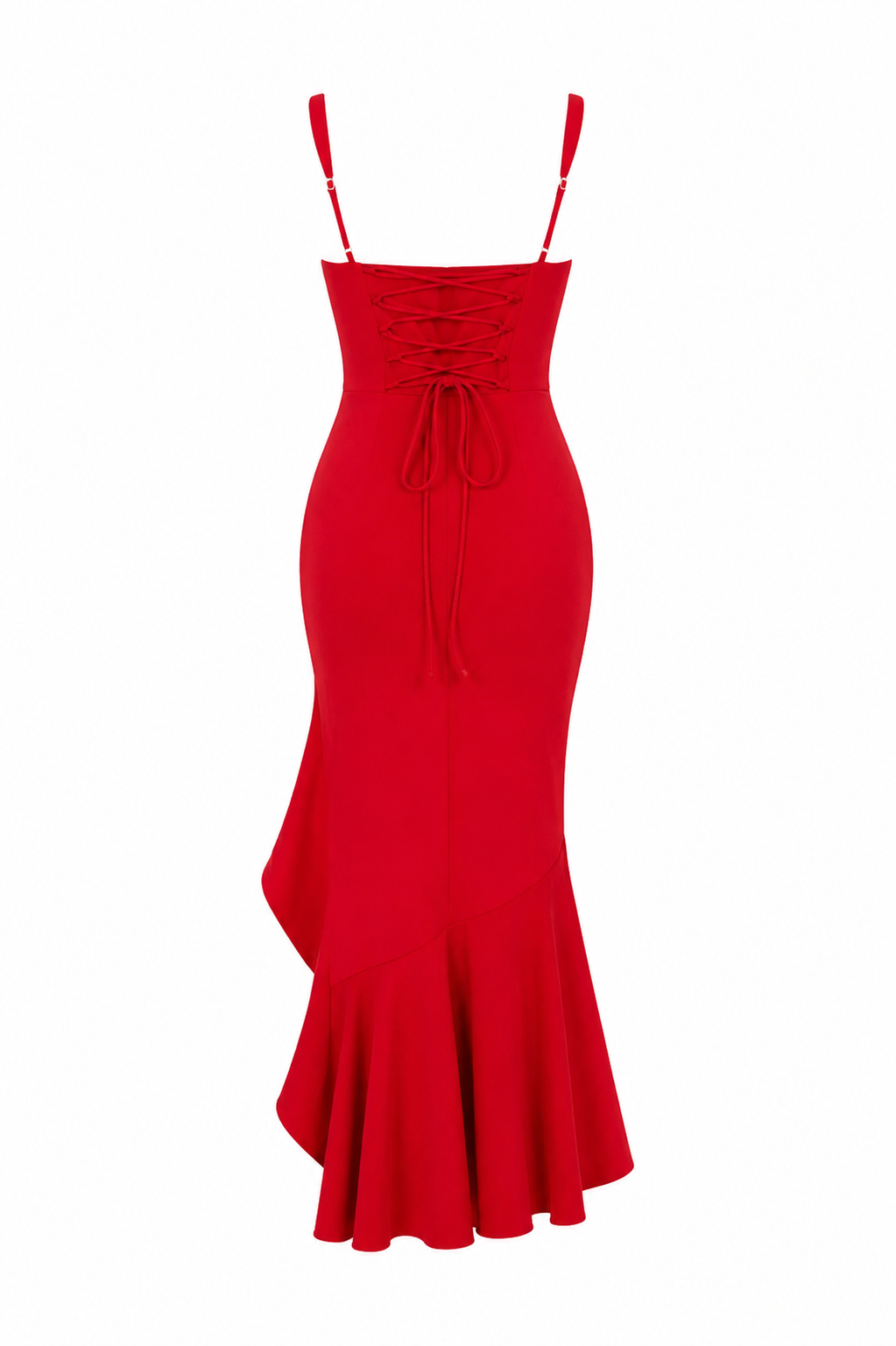Ruffle Hem Midi Dress with Square Neckline