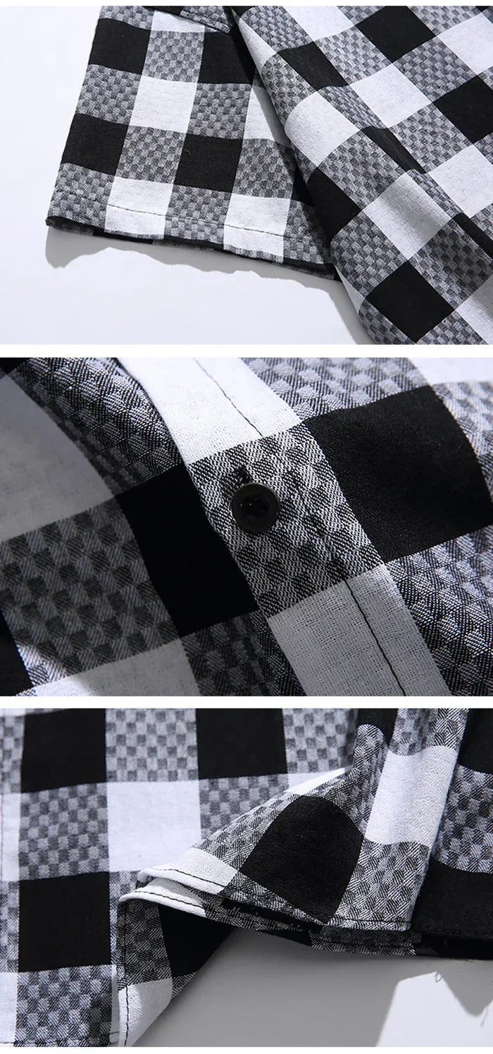 Men’s Black and White Checkered Short Sleeve Shirt