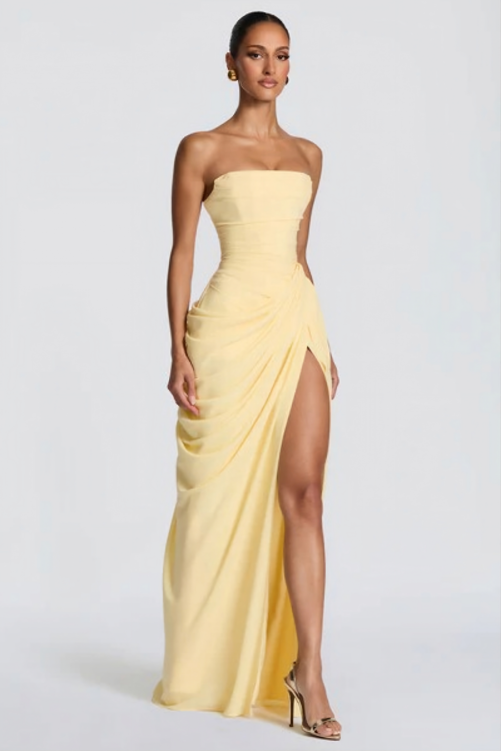 Strapless Maxi Dress with High Slit Elegant Style