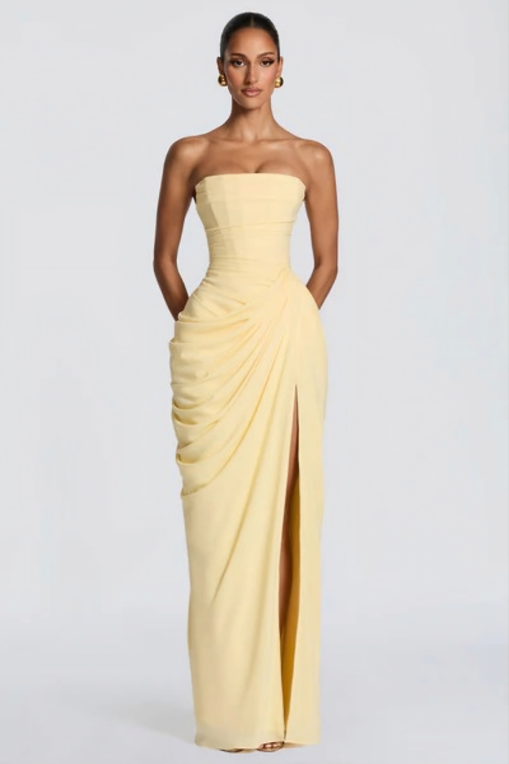 Strapless Maxi Dress with High Slit Elegant Style