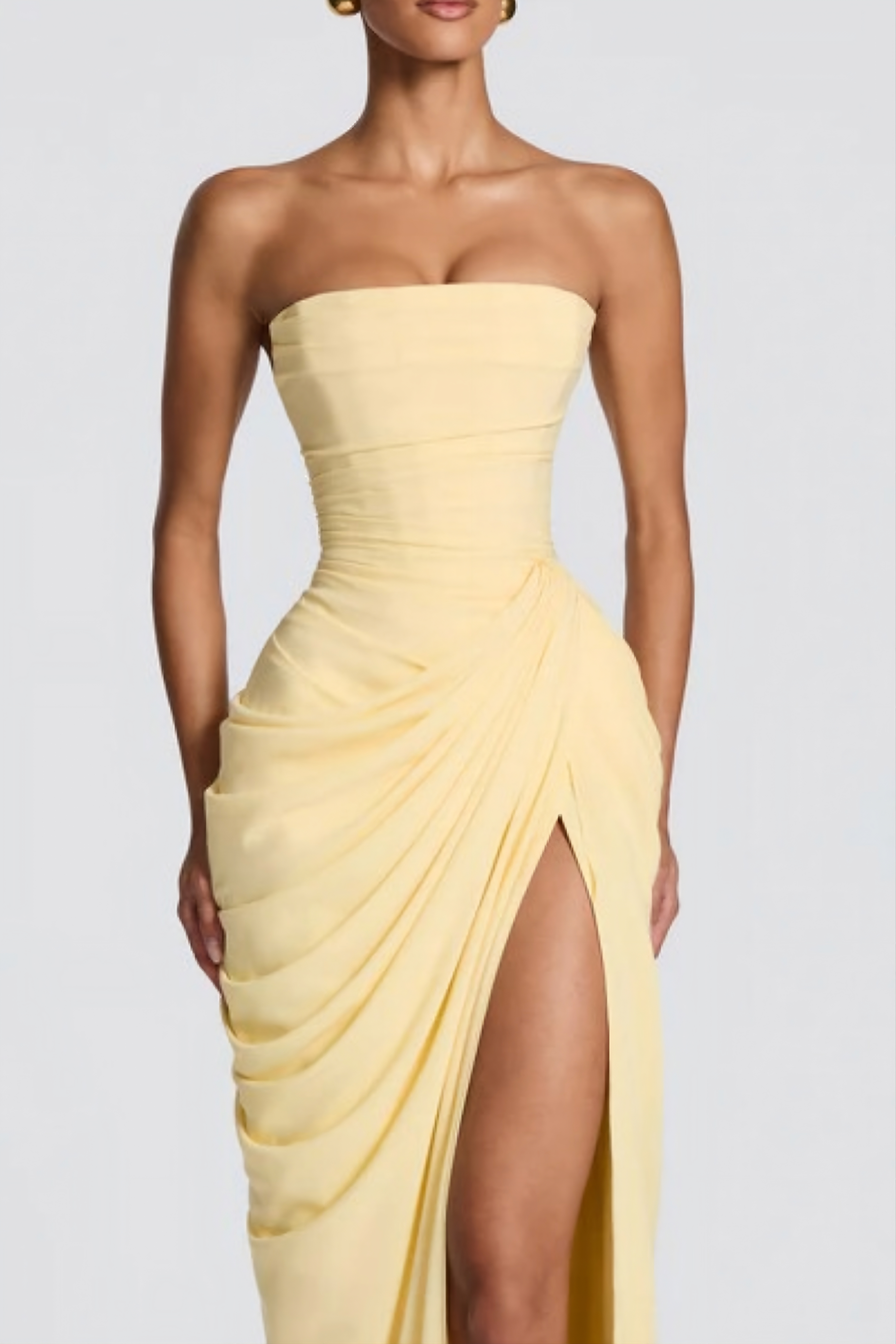 Strapless Maxi Dress with High Slit Elegant Style